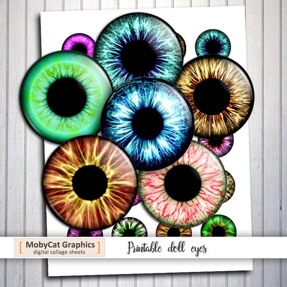 Printable Colorful Dolls Eyes 10mm 12mm 14mm 16mm 18mm Round