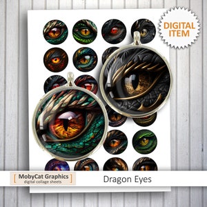 Printable Dragon Eyes 20 mm 25 mm 30mm 1 inch 1.5 inch for Bottlecaps, Pendants, Magnets Digital Collage Sheet  Printable Circle Images