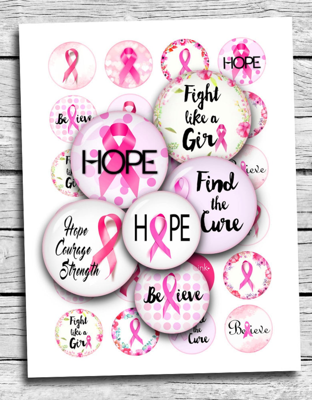 Breast Cancer Awareness Printable 1.837 Inch 1 Inch 1.5 Inch 12mm 18mm ...