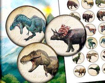 May include: A set of 16 round, white, paper stickers featuring colorful illustrations of dinosaurs. The stickers are perfect for adding a fun and prehistoric touch to crafts, gifts, and more.