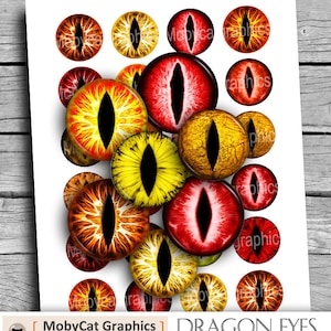 Dragon Eyes 6mm 8mm 10 mm 12 mm 14 mm Printable Circle Images Orange Yellow Red Images for Earrings Slit Eyes Digital Collage Sheet