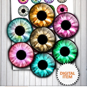 Printable Dolls Eyes from 8mm to 18mm  Printable Round Images Iris Eyes Pupils Digital Collage Sheet