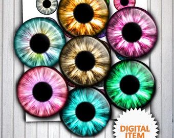 Printable Dolls Eyes from 8mm to 18mm  Printable Round Images Iris Eyes Pupils Digital Collage Sheet