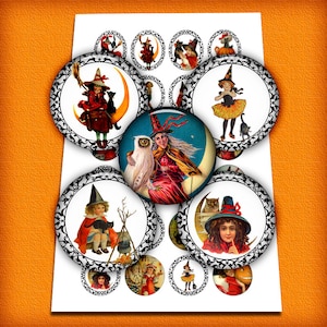 Halloween Bottle cap Images 1&quot;, 35mm, 25mm, 1.5&quot; Circle Images  Digital Collage Sheet - Instant Download