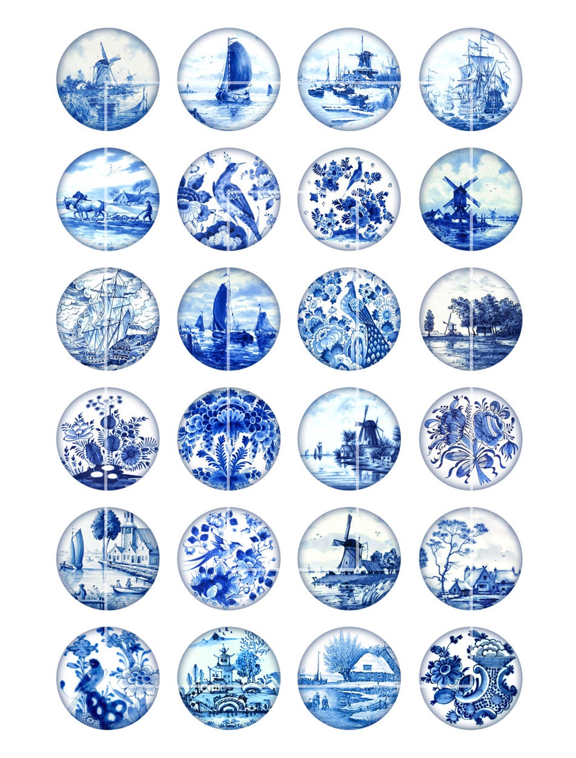 Printable Delft Circle Images Digital Collage Sheet 1.5 Inch - Etsy