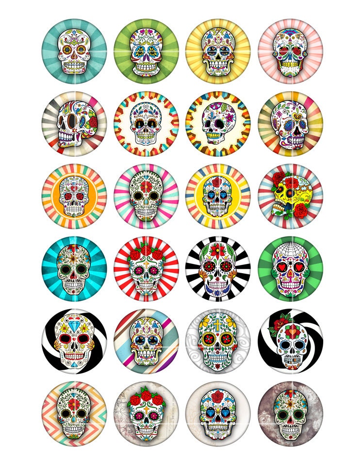 Sugar Skulls Printable Download 1.5 30mm 35mm 25mm - Etsy