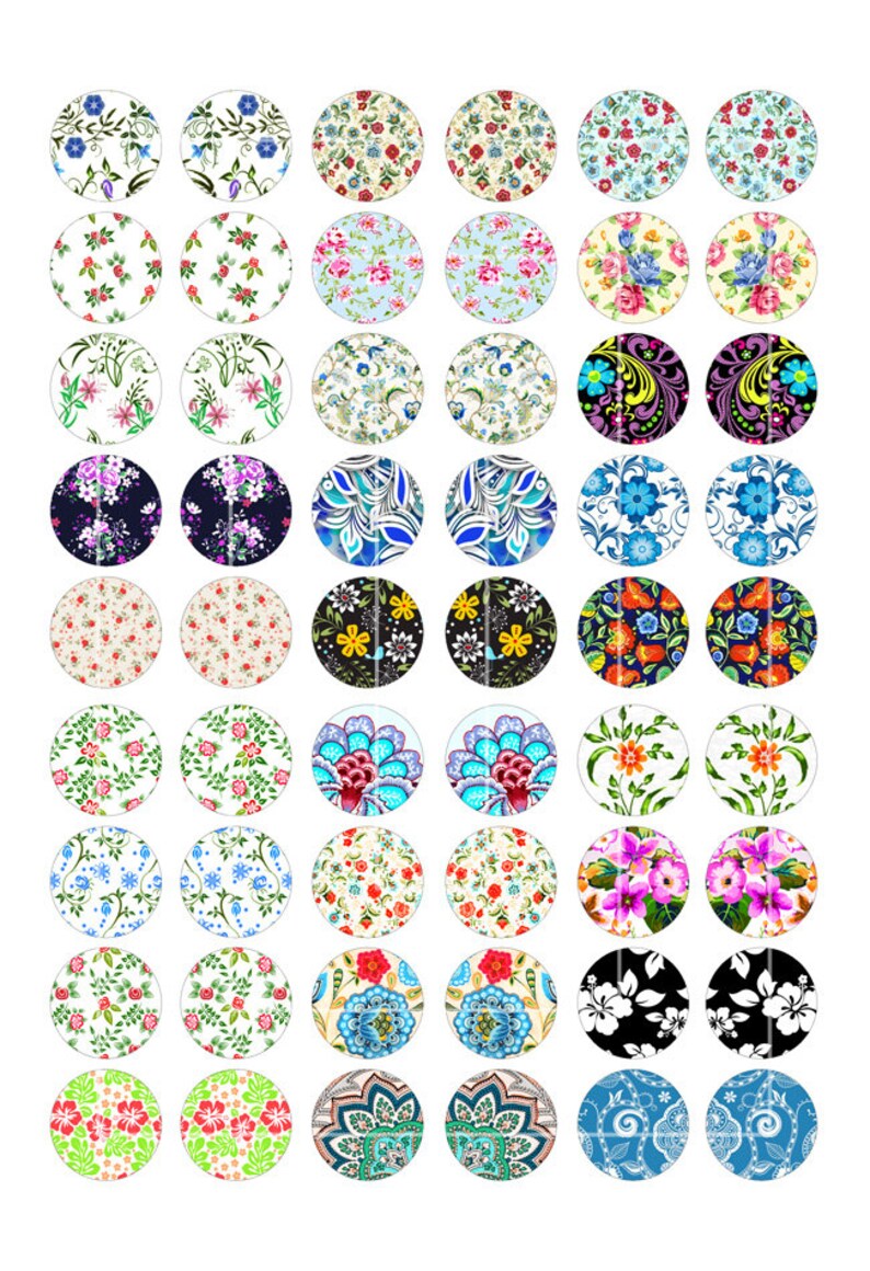 Floral Mirror Images 10mm 12mm 14mm 16mm for Earrings Cabochons Digital Collage Sheet Instant Download