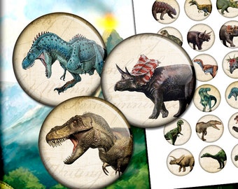 Dinosaurs Circle Images 1 inch, 25mm, 30mm 1.313" 1.5"Printable Images for Bottlecaps, Glass Pendants Digital Collage Sheet Instant Download