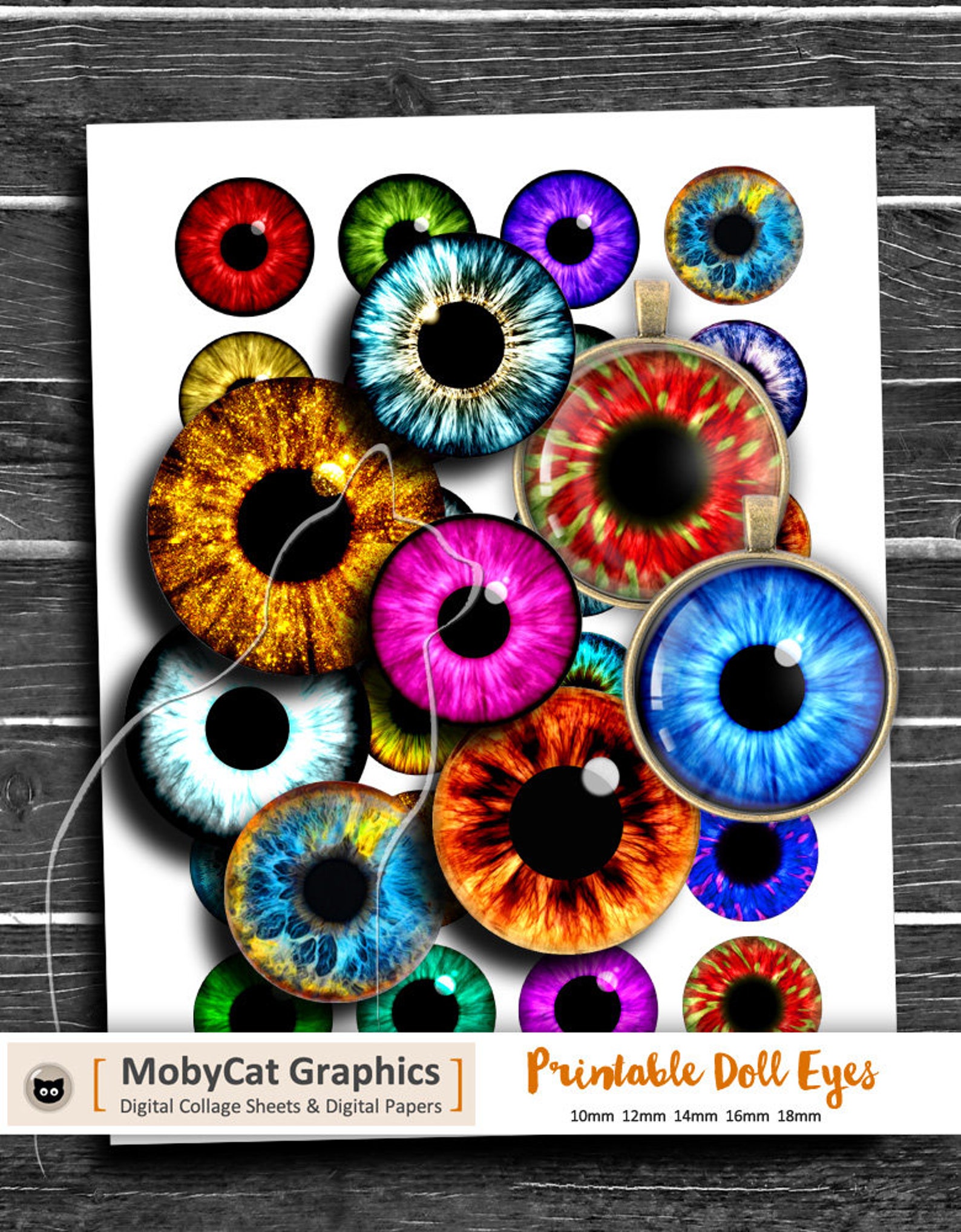 Printable Doll Eyes 10mm 12mm 14mm 16mm 18mm Round Images Iris Eyes