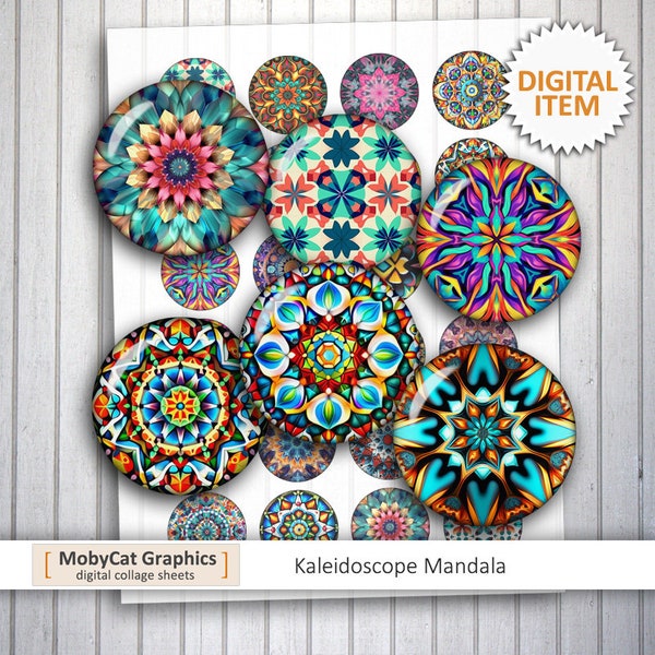 Kaleidoscope Mandala Printable Download for Earrings Magnets Cabochons 10mm 12mm 14mm 16mm 18mm Digital Collage Sheet