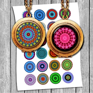 Mandala - Digital Collage Sheet - Circle Printable Images , Bottle cap images 1&quot; 18mm 25mm 1.5&quot; - Instant Download