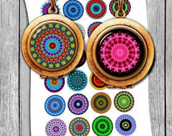 May include: A set of 16 colorful mandala designs, perfect for crafting projects. The designs feature intricate patterns in shades of blue, green, red, pink, and yellow. The mandalas are printed on a white background.