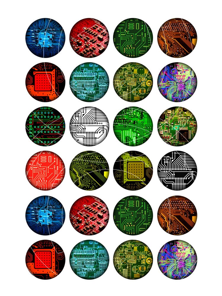 Circuit Board Digital Collage Sheet 0.5 Inch 12mm, 14mm, 16mm Circle ...