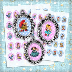 Retro Cute Girls Boys  - Digital Collage Sheet Oval Images 30x40mm, 22x30mm Instant Download