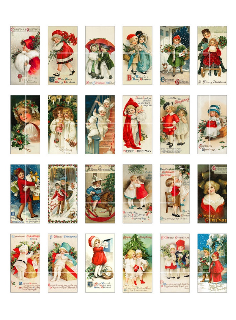 Christmas Children Domino Tiles 1x2 inch 1x3 inch 0.75x1.5 inch Printable Images for Jewelry making Digital Collage Sheet image 2
