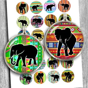 May include: A sheet of 12 round, colorful, patterned stickers featuring a black silhouette of an elephant. The stickers are perfect for adding a touch of whimsy to crafts, gifts, and more.