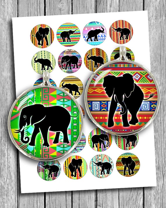 Elephant Silhouette Circle Images, Collage Sheet (Digital Download)