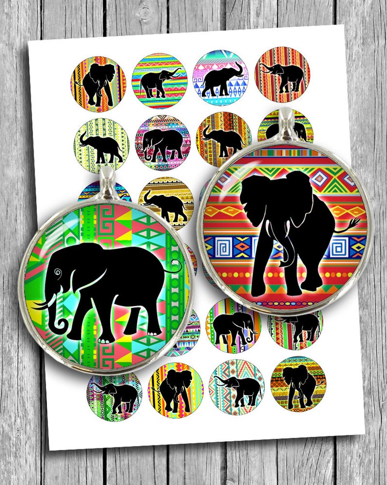 May include: A sheet of 12 round, colorful, patterned stickers featuring a black silhouette of an elephant. The stickers are perfect for adding a touch of whimsy to crafts, gifts, and more.
