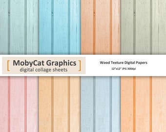 Wood Texture Digital Papers 12"x12" Pastel Shades Wood Digital Papers for Backgrounds and Scrapbooking