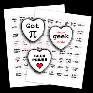 Geeky Wording - Digital Collage Sheet 1 inch Heart Shaped images -  Printable Images - Instant Download
