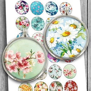 春の花 10 mm 12 mm 14 mm 16 mm 18 mm イヤリング用の花柄デザイン 印刷可能なデジタルコラージュシート インスタントダウン