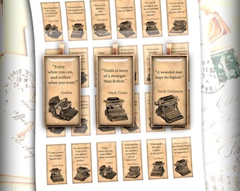 Citações de literatura - Imagens retangulares de dominó 1 x 2 polegadas, 0,75 x 1,5 polegadas Imagens para impressão Folha de colagem digital - Download instantâneo