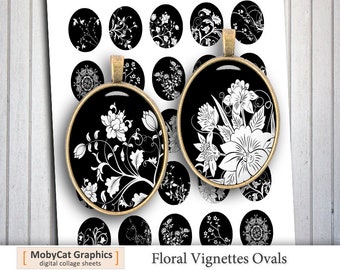 Floral Vignettes 10x14mm 13x18mm 18x25 mm 30x40mm Oval Images for Cabochons Printable Images Digital Collage Sheet Instant Download