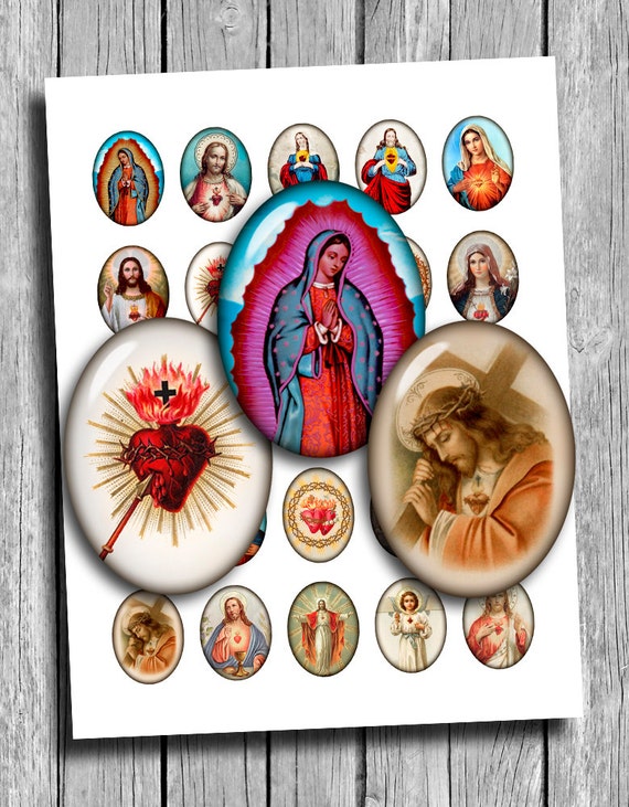 Religious ovals Sacred Heart 30x40mm 22x30mm 18x25mm 13x18mm for Cabochons Printable Digital Collage Sheet - Instant Download