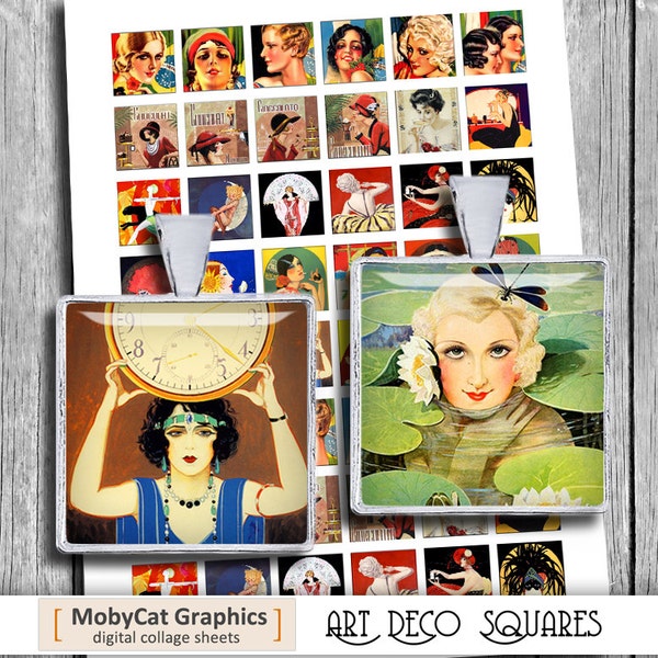 Art Deco Square Images 1x1 inch and 0.73x0.83 inch Printable images for Scrapbooking Pendants Digital Collage Sheet Instant Download