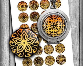 Digital Collage Sheet Ornaments Gold Printable Images 1.5 inch, 30mm, 1 inch and 25mm for jewelry, bottlecaps, Scrapbooking Instant Download