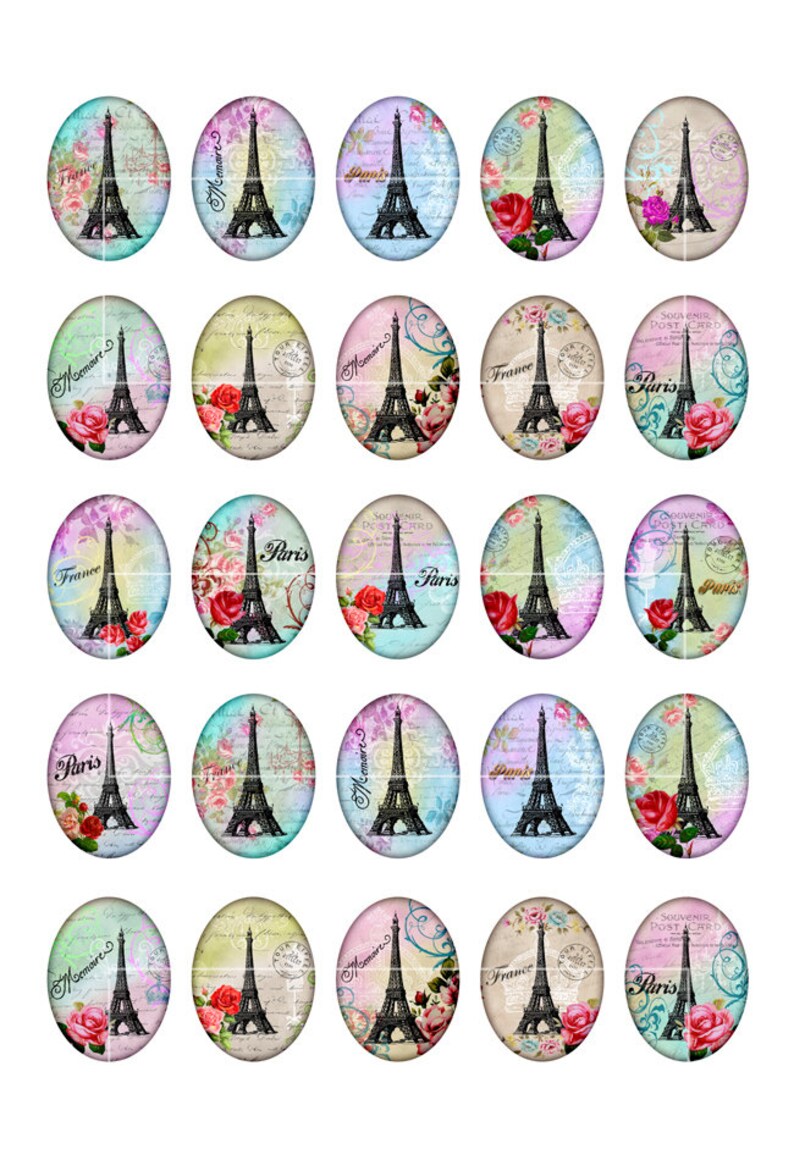 Paris Oval Images 30x40mm, 22x30mm for Jewelry Making Digital Collage Sheet Instant Download image 2