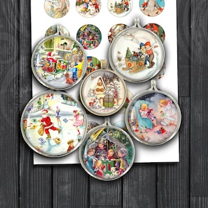 Printable Vintage Christmas images 20mm 25mm 30mm 1" 1.5" for Scrapbooking Bottle caps, Pendants Digital Collage Sheet Instant Download