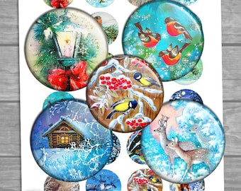 Magic Winter Digital Collage Sheet 20mm 25mm 1 inch 30mm 1.5 inch Printable Christmas bottle cap Images Digital Cabochon