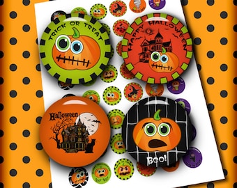 Halloween images 1 inch and 2 inch for Bottle caps, Magnets, Scrapboking Digital Collage Sheet Instant Download