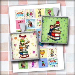 School Kids Digital Collage Sheet Square Images 1.5x1.5" 1x1"  for Magnets, Pendants and other projects  Instant Download
