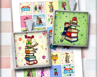 School Kids Digital Collage Sheet Square Images 1.5x1.5" 1x1"  for Magnets, Pendants and other projects  Instant Download