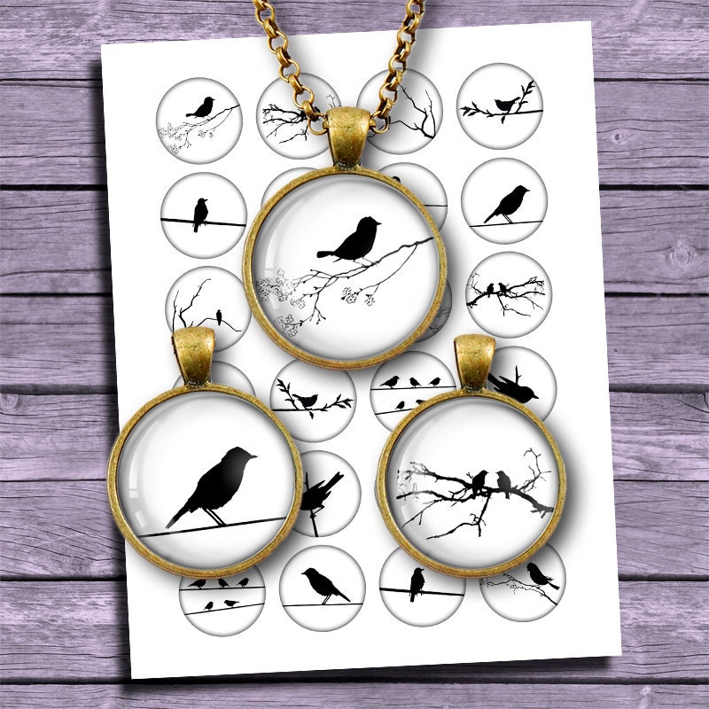 Birds Silhouettes 1.313" 25mm 30mm 1" 1.5" Button images Bottle cap Images Digital Pendant Printable Digital Collage Sheet