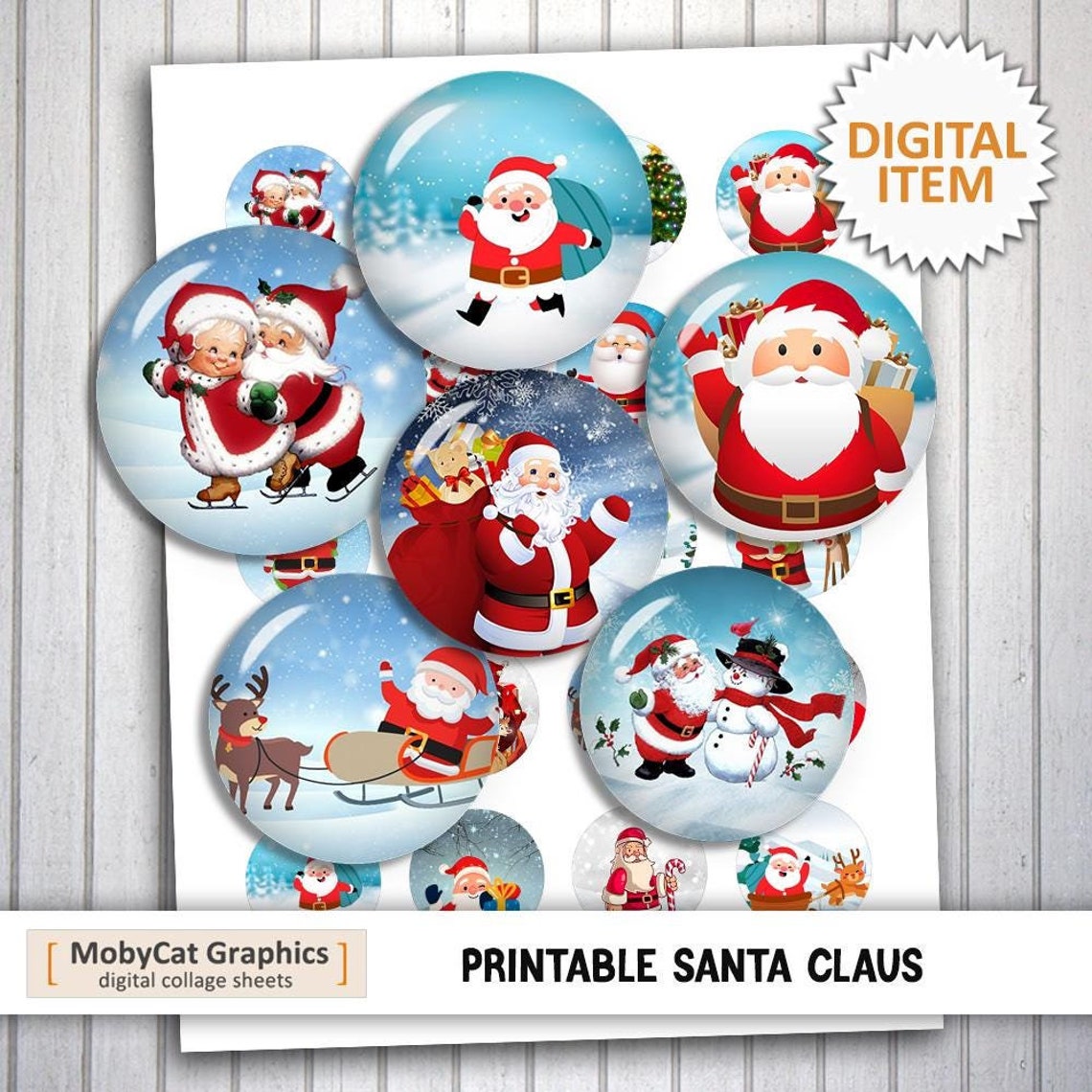 Printable Santa Claus Digital Collage Sheet Christmas Circle Images 1.5 ...