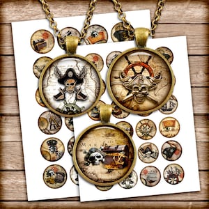 Cartes de pirates - feuilles de collage numérique 1 pouce, 30 mm, 35 mm, 1,5 pouce pour la fabrication de bijoux, bouchon de bouteille - téléchargement immédiat