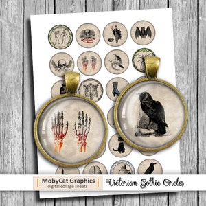 Victorian Gothic Circles 20mm 1.5&quot; 1.25&quot; 1&quot; 25mm Printable images for Pendants Bottle caps Digital Collage Sheet Instant Download