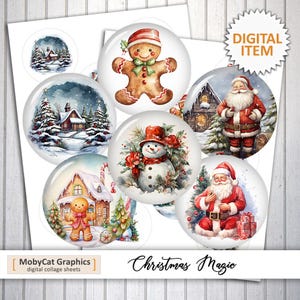 Christmas Magic Digital Collage Sheets Printable Circle images 1 inch 1.5 inch 2.625 inch Printable Stickers Bottle cap images