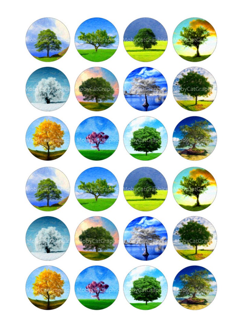 Pog Tree Tree of Life Paintings Collage Sheet, 1-1.5 Inch Circles (digital ...