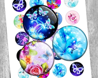 Magic Butterflies Digital Collage Sheet 20mm 25mm 1 inch 30mm 1.5 inch Bottle cap Images Digital Cabochon Printable