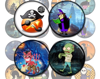 Halloween Printable Circle Images – Collage Sheet (Digital Download)