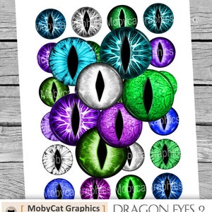 Dragon Eyes 6mm 8mm 10 mm 12 mm 14 mm 16 mm 18 mm Printable Circle Images Green Purple Blue White Images Slit Eyes Digital Collage Sheet