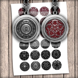 Steampunk Ornaments -  Digital Collage Sheet Circles for Pendants, Bottle caps, Scrapbooking 1&quot;, 35mm, 25mm, 1.5&quot; - Instant Download