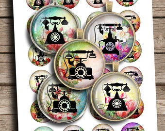 Shabby Telephones 10mm 12mm 14mm 16mm 18mm Printable Images for Earrings Cabochons Digital Collage Sheet - Instant Download