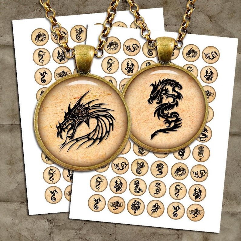 Dragon Silhouettes Digital Collage Sheet 20mm 1.313 inch 1.5 inch 30mm 1 inch Bottle cap images, Glass Pendant Images