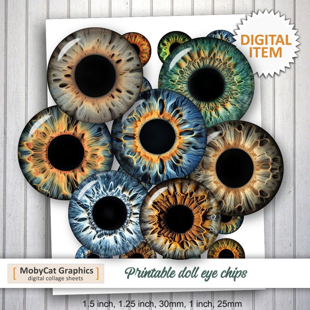 Printable Doll Eye Chips Digital Collage Sheet 1.5 Inch 1.25 Inch 30mm ...