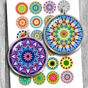 Colorful Mandala 10mm and 12mm Printable round images for Earrings Cuff links Pendants Digital Collage Sheet Instant Download